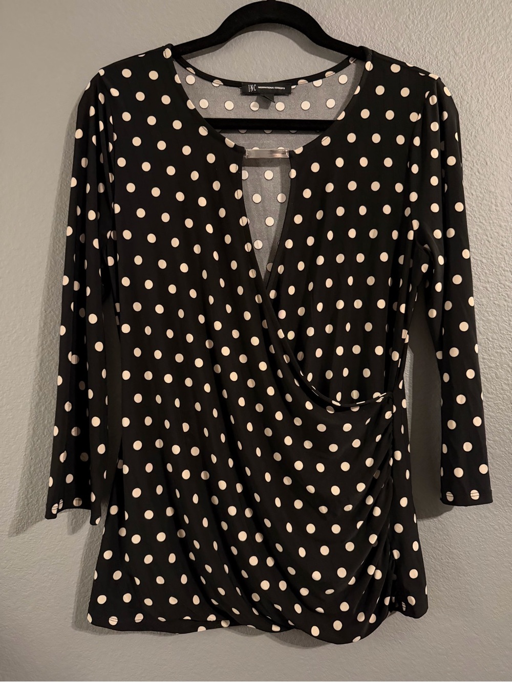 INC International Concepts Polka Dot Blouse Black & White Medium
